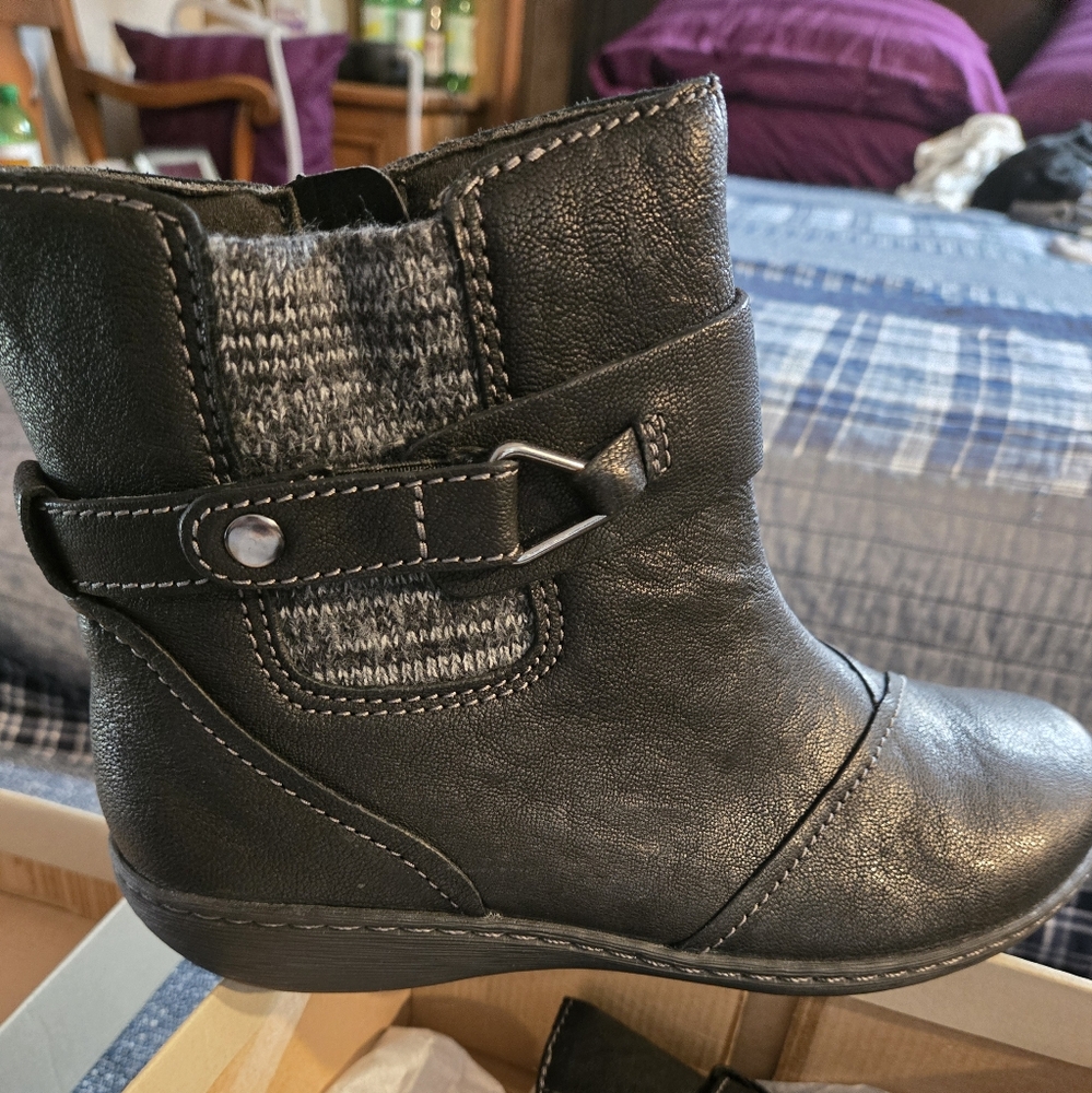 Clarks Black Ankle Boots with Buckle Detail